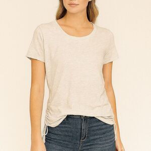 Gray Ruched Tee L Side Cinch Short Sleeve Andrew Marc Sport Soft Stretchy Casual